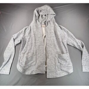LOFT Women Grey White Striped Open Front Hooded Cardigan Sweater Size S